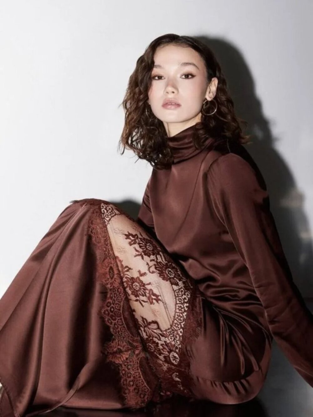 NWT Lace details satin maxi dress